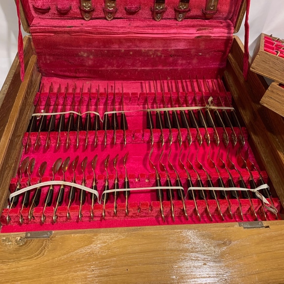 Thai Lapidary Dining 96s Vintage Bronze And Rosewood Thai Flatware